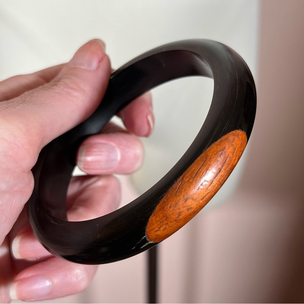 Vintage 1920 - 1940s Art Deco Black Ebony Rosewood Minimalist Bangle Bracelet